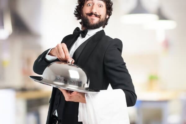 crazy waiter man with tray
